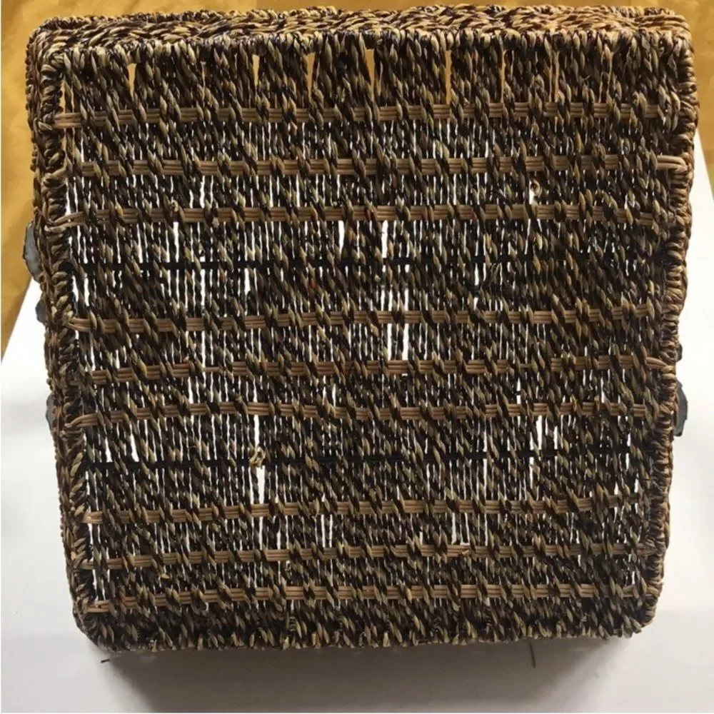 Vintage Brown Woven Basket with Black Accents